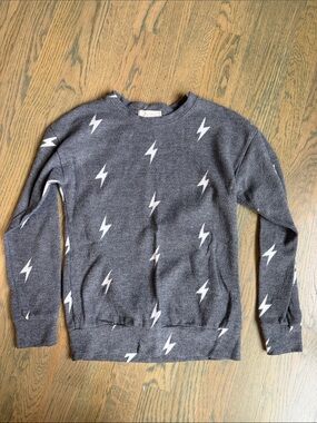 Gray Lightning-Print Crewneck Sweater
